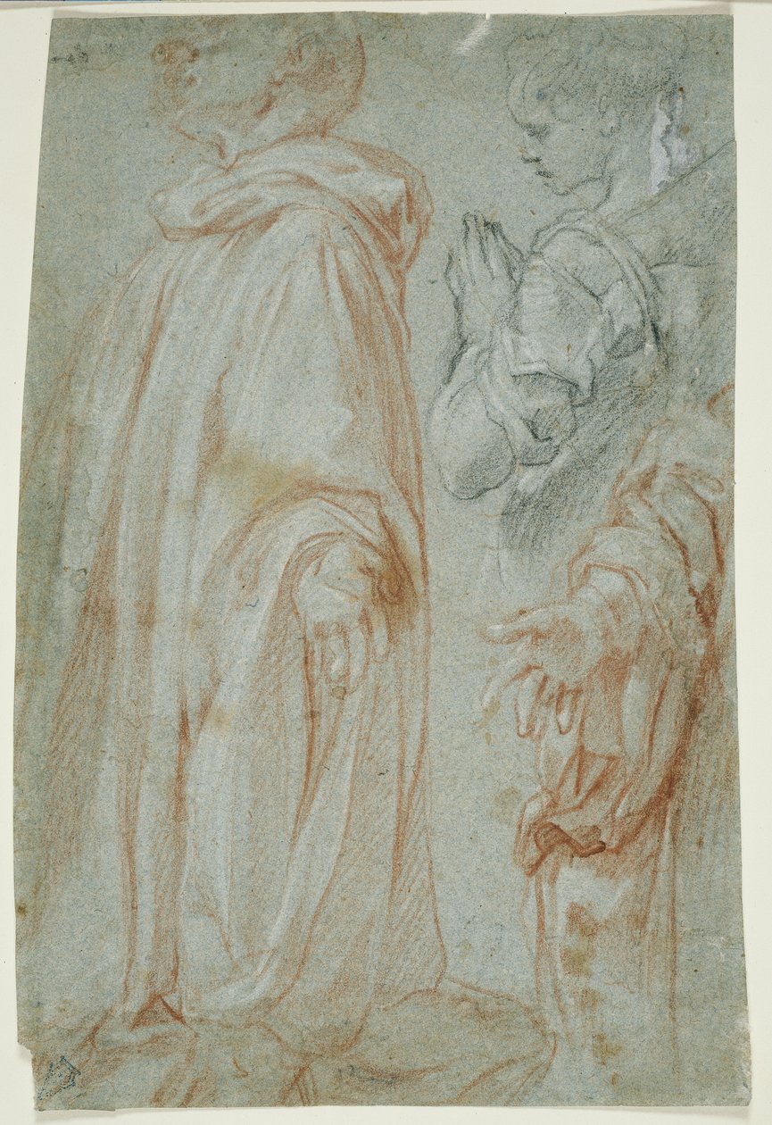 Drie studies voor de herrezen Christus aanbeden door een vrouwelijke heilige en San Silvestro Gozzalini door Francesco Vanni