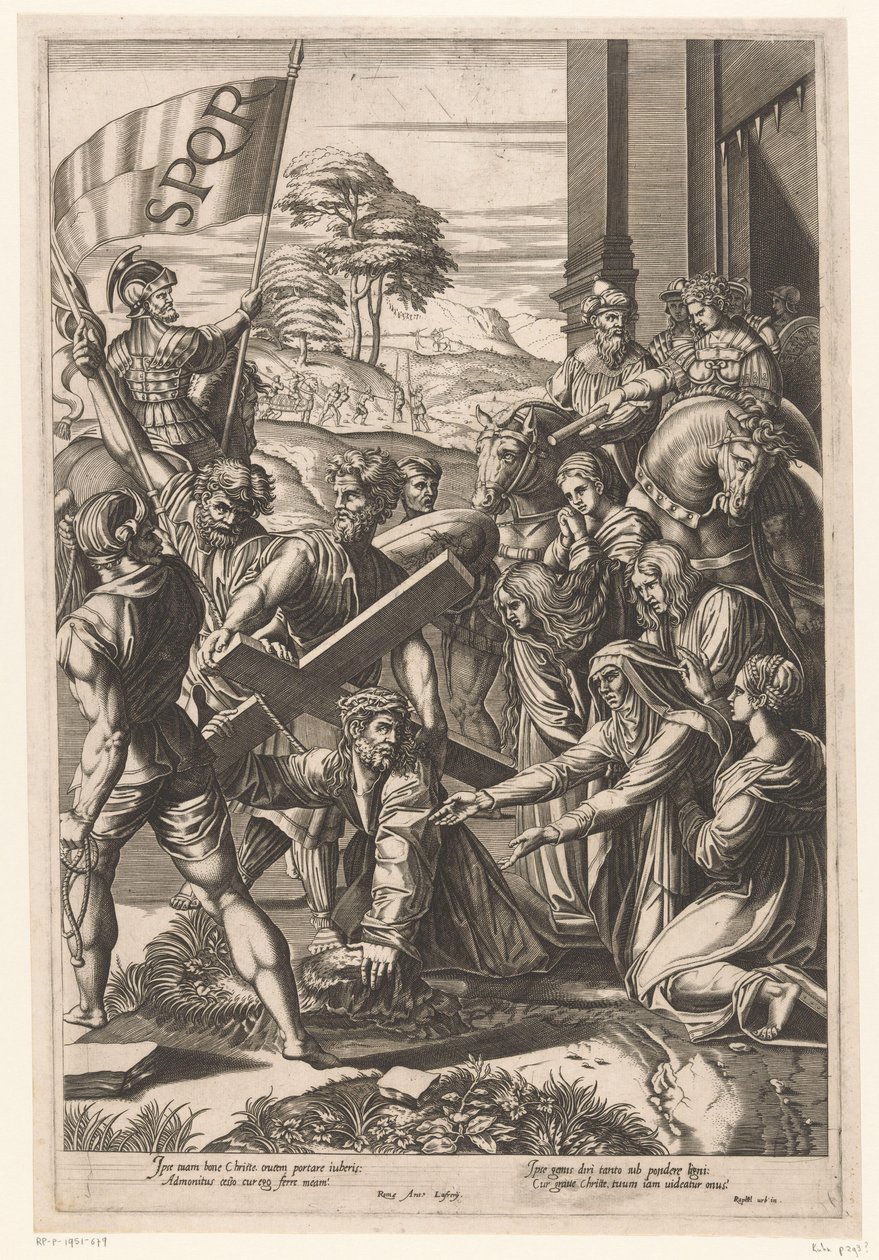 Christus bezwijkt onder het gewicht van het kruis door Francesco Villamena