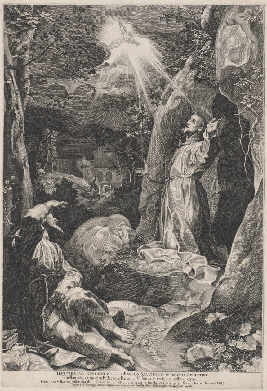 Sint Franciscus Ontvangt de Stigmata door Francesco Villamena, after Federico Barocci