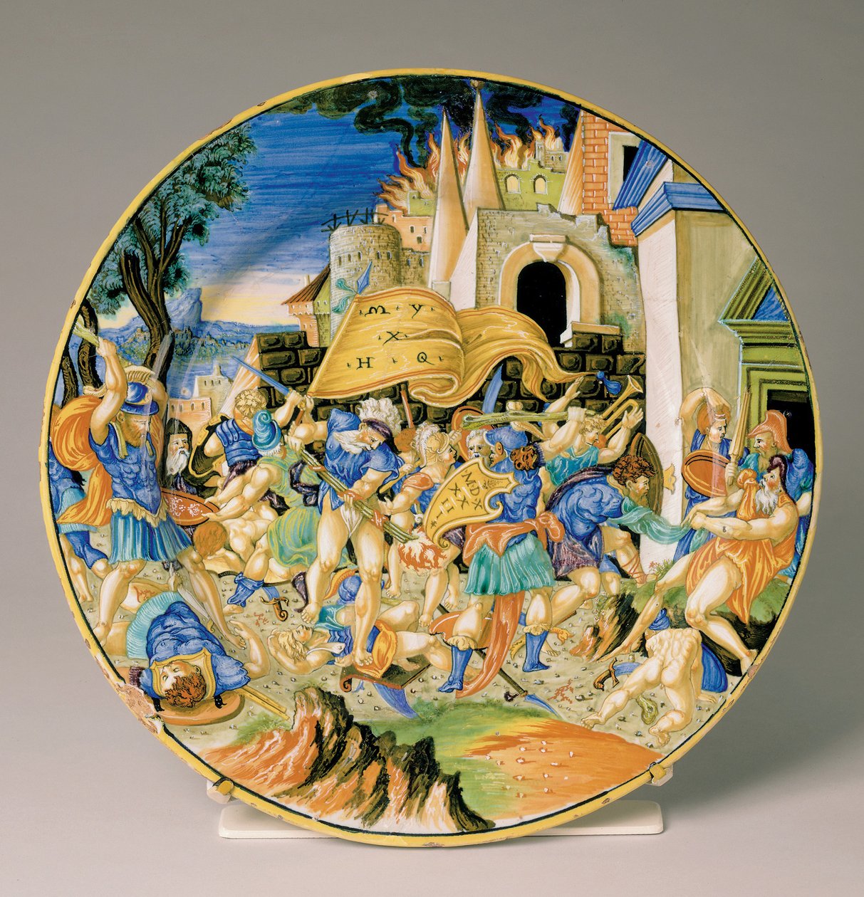 Bord met de Slag bij Roncevaux door Francesco Xanto Avelli