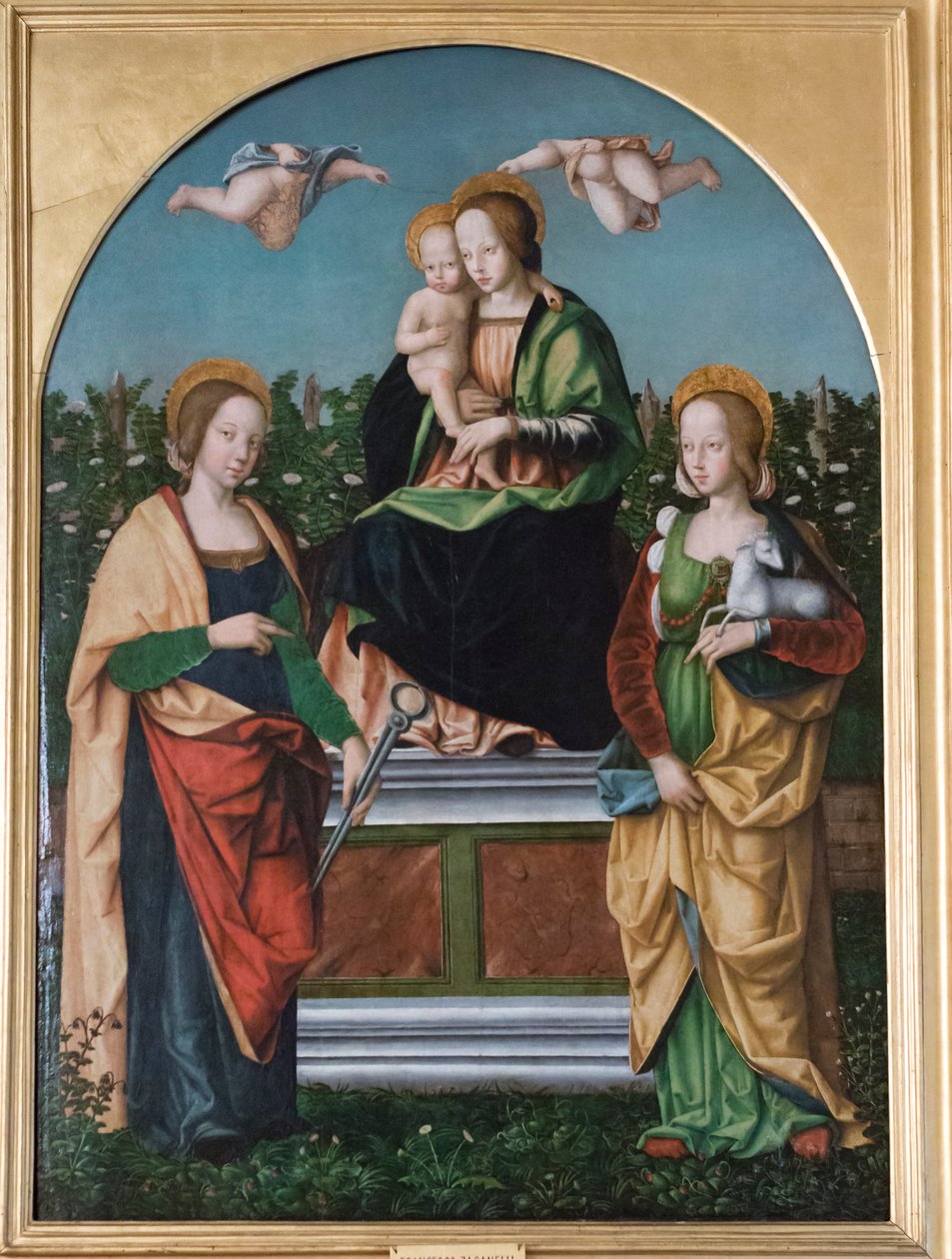Madonna en Kind, St. Agatha en St. Agnes door Francesco Zaganelli di Bosio