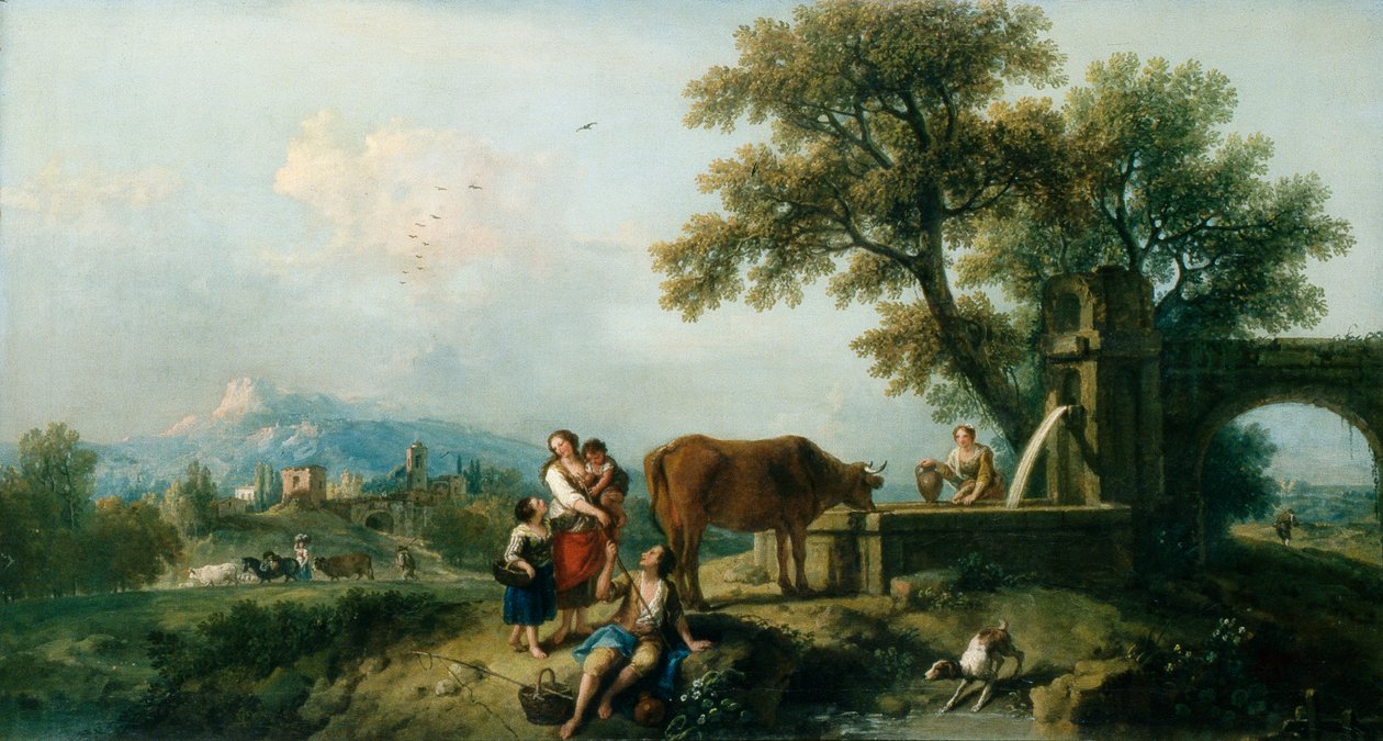 Een pastorale scène met koeherders door Francesco Zuccarelli