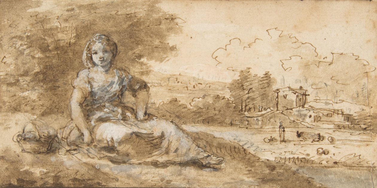 Zittend meisje in een landschap door Francesco Zuccarelli