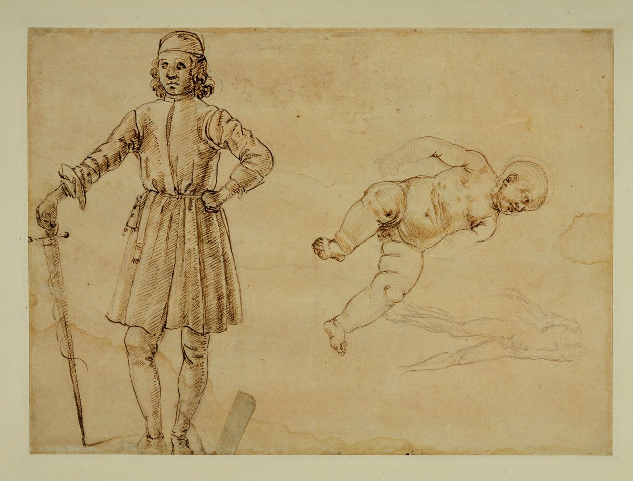 Een zittend kind;staande man met een zwaard ... door Francesco di Simone (attr. to)