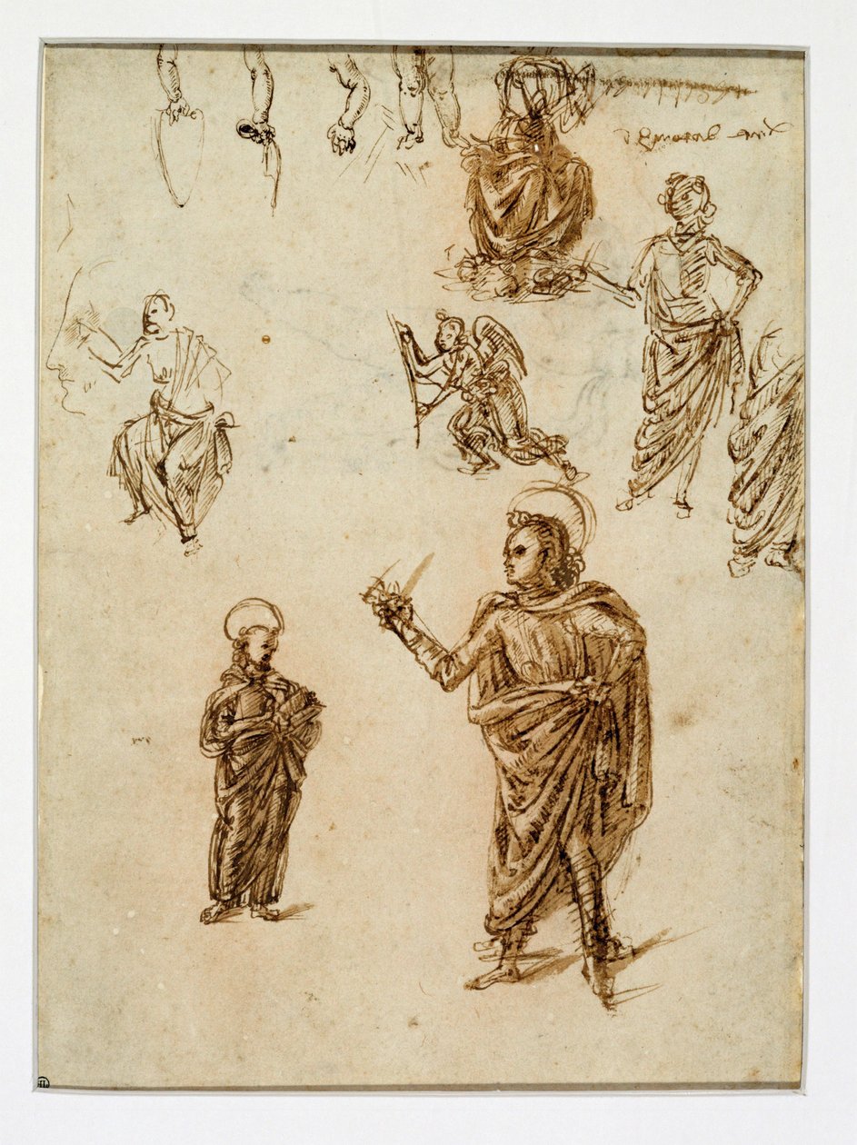 Schetsen van figuren;heiligen;een engel;een arm;benen ... door Francesco di Simone (attr. to)