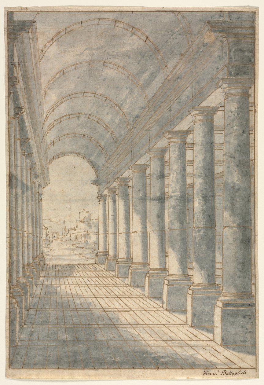 Tongewelf arcade weergegeven in perspectief, 1700s door Francessco Battaglioli