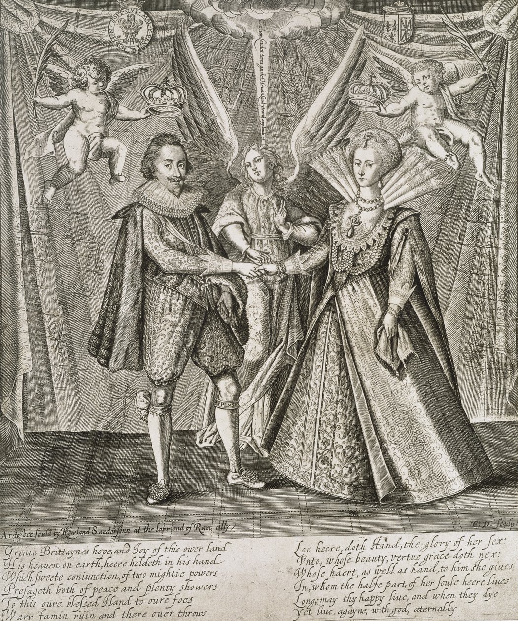 Viering van het huwelijk van James VI en I (1566-1625) en Anne van Denemarken (1574-1619) gegraveerd door de kunstenaar door Francis Delaram