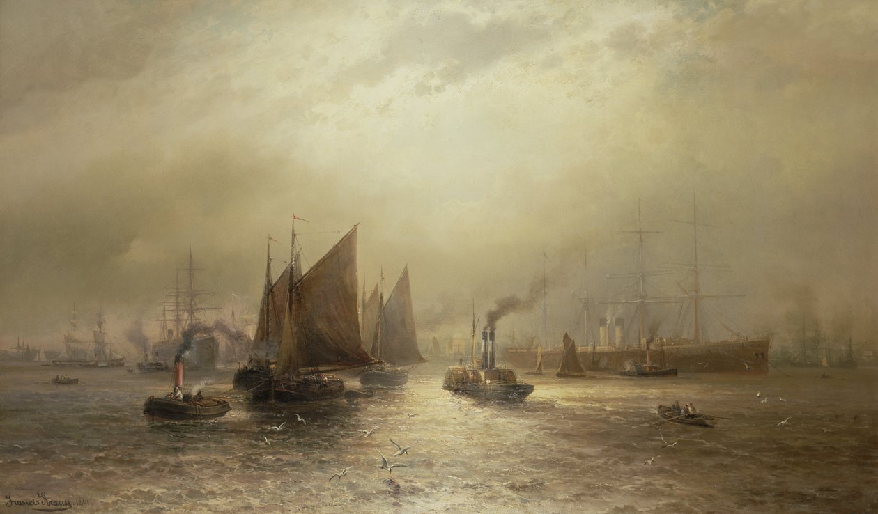 Een Drukke Ochtend op de Rivier Mersey, 1891 door Francis Krause