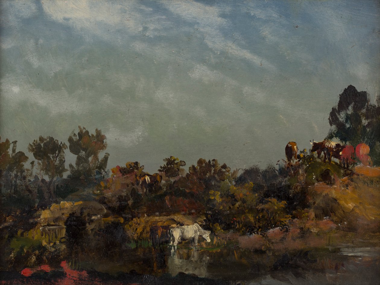 Landschap met koeien bij een rivier door Francis (attr.to) Danby