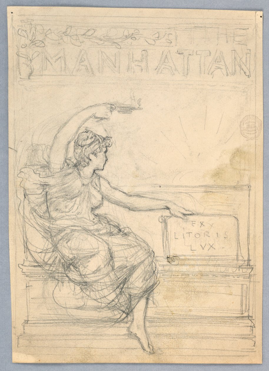 Ontwerp voor de omslag van het Manhattan Illustrated Monthly Magazine door Francis Augustus Lathrop
