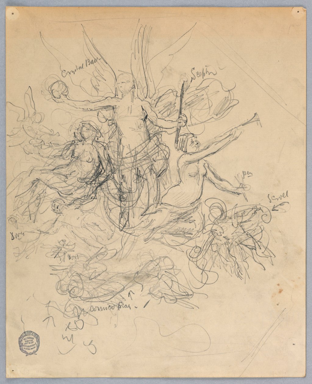 Schets van Gevleugelde Figuur, Mogelijk Fortuna door Francis Augustus Lathrop