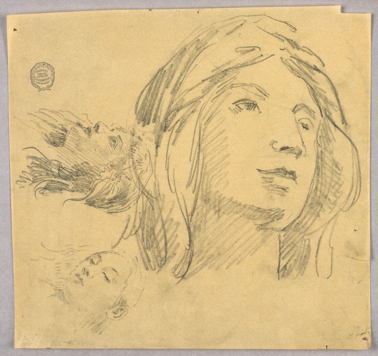 Schetsen van Drie Hoofden door Francis Augustus Lathrop