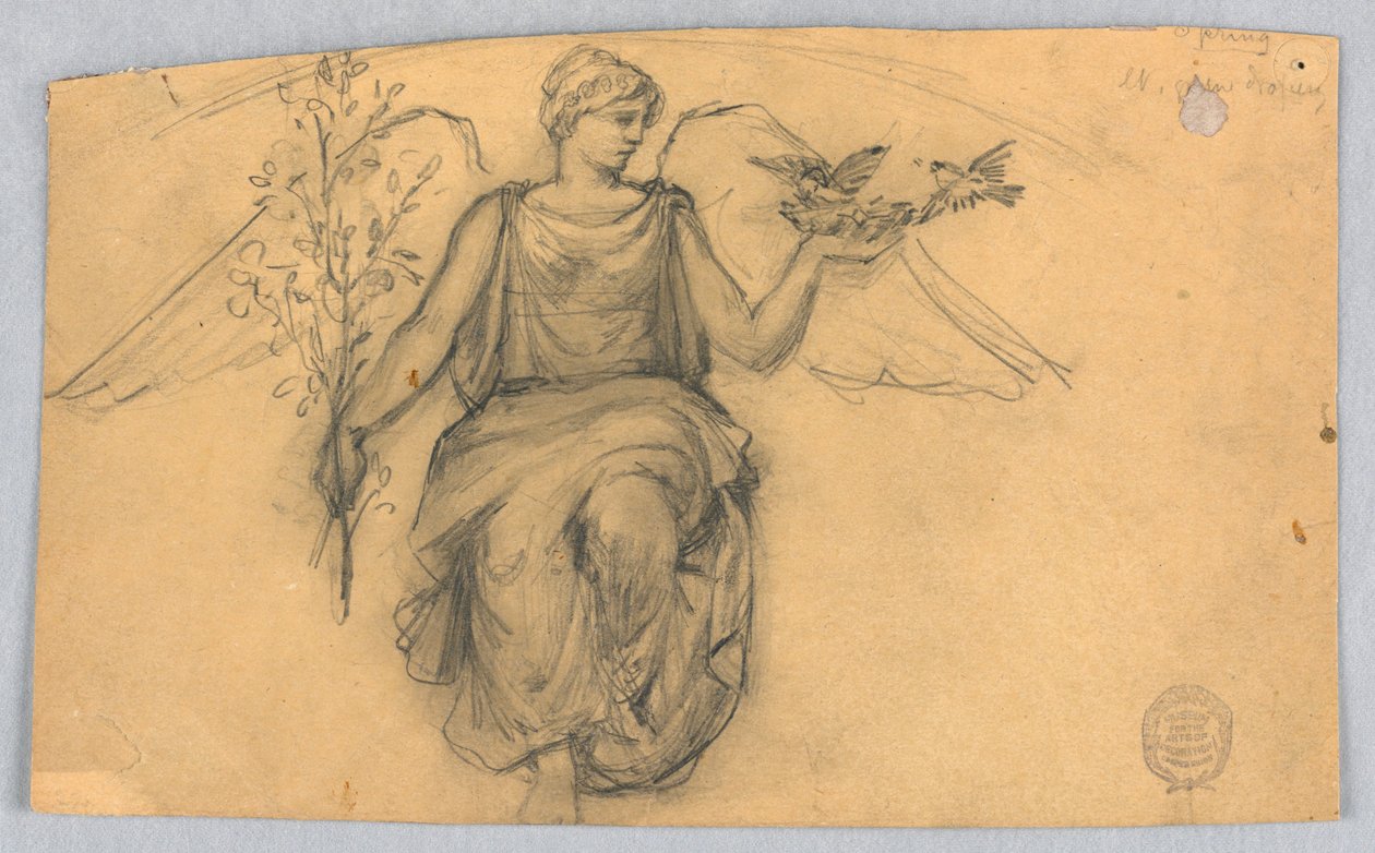 Lente, schets van gevleugeld figuur door Francis Augustus Lathrop