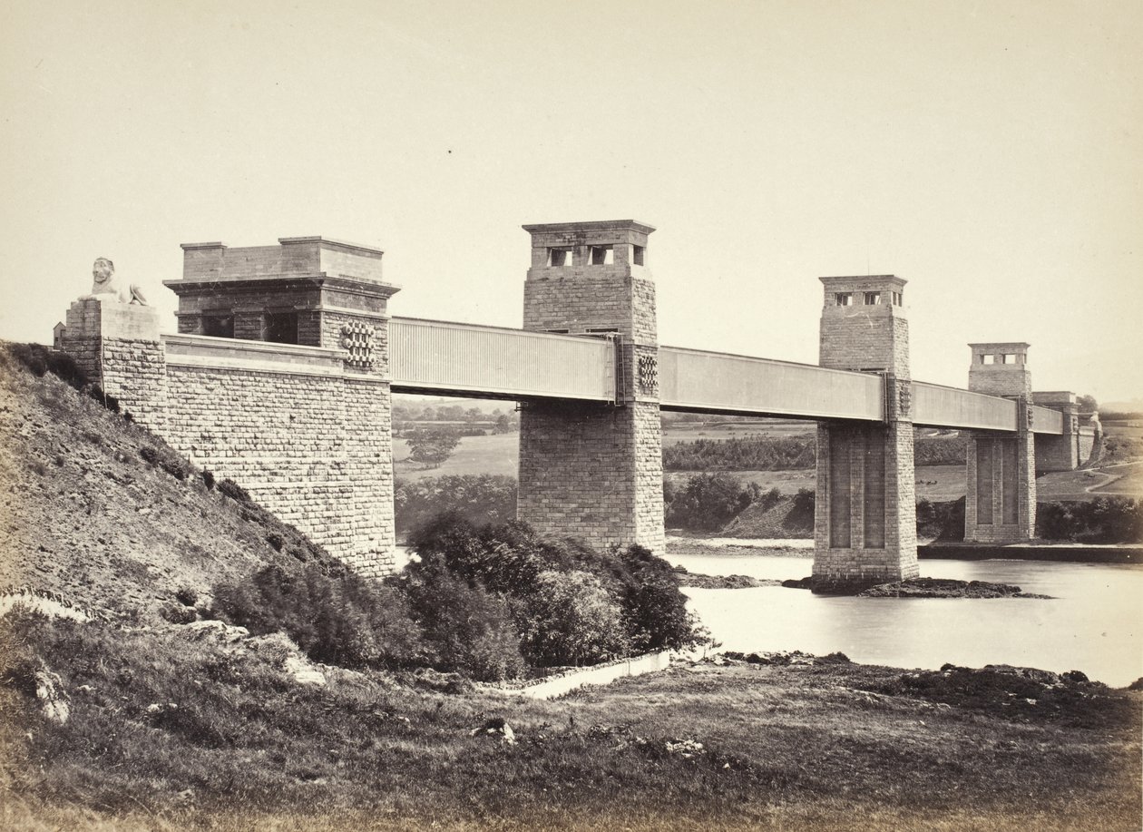 Bangor, de Britannia Bridge, vanuit Anglesey (258) door Francis Bedford