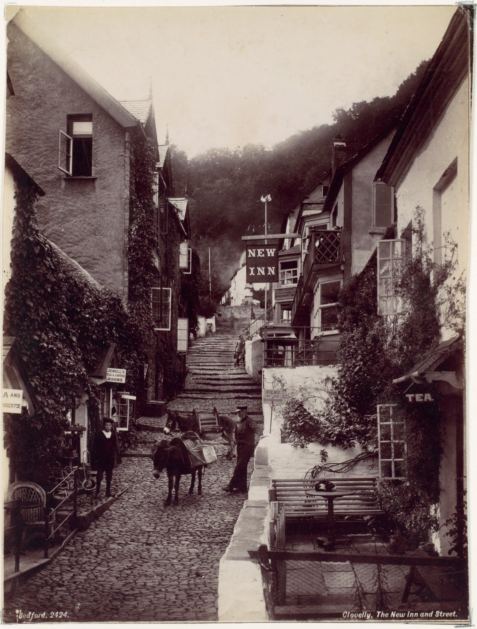 Clovelly, de New Inn en de straat door Francis Bedford