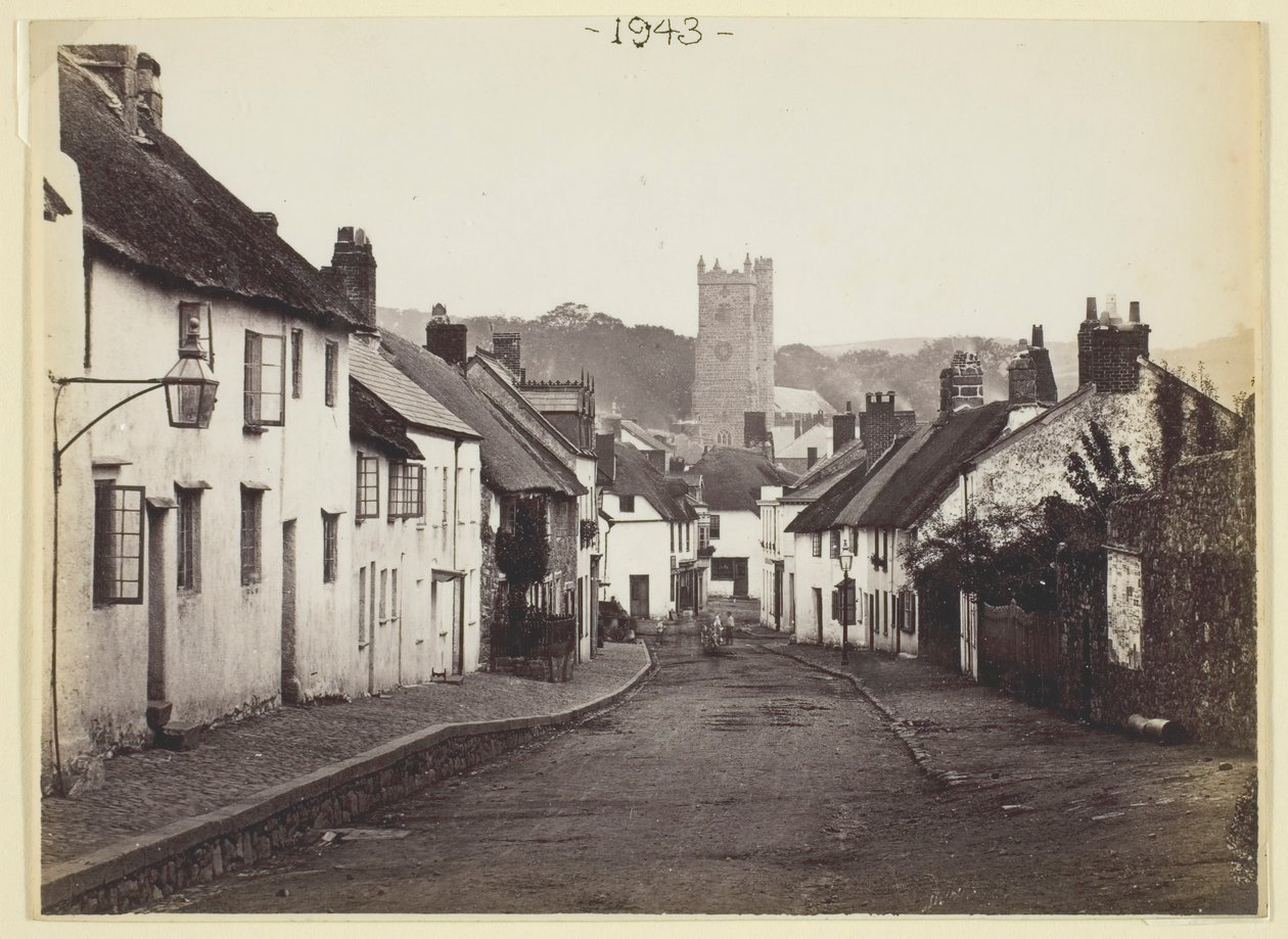 Zonder titel [huisjes met rieten daken en kerk], 1860-94 door Francis Bedford