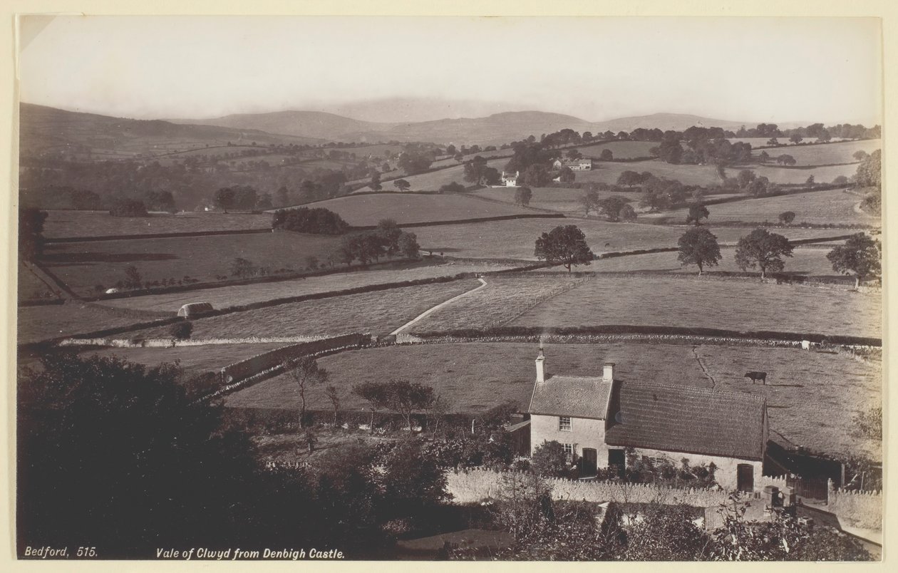 Vale of Clwyd vanaf Denbigh Castle, 1860-94 door Francis Bedford