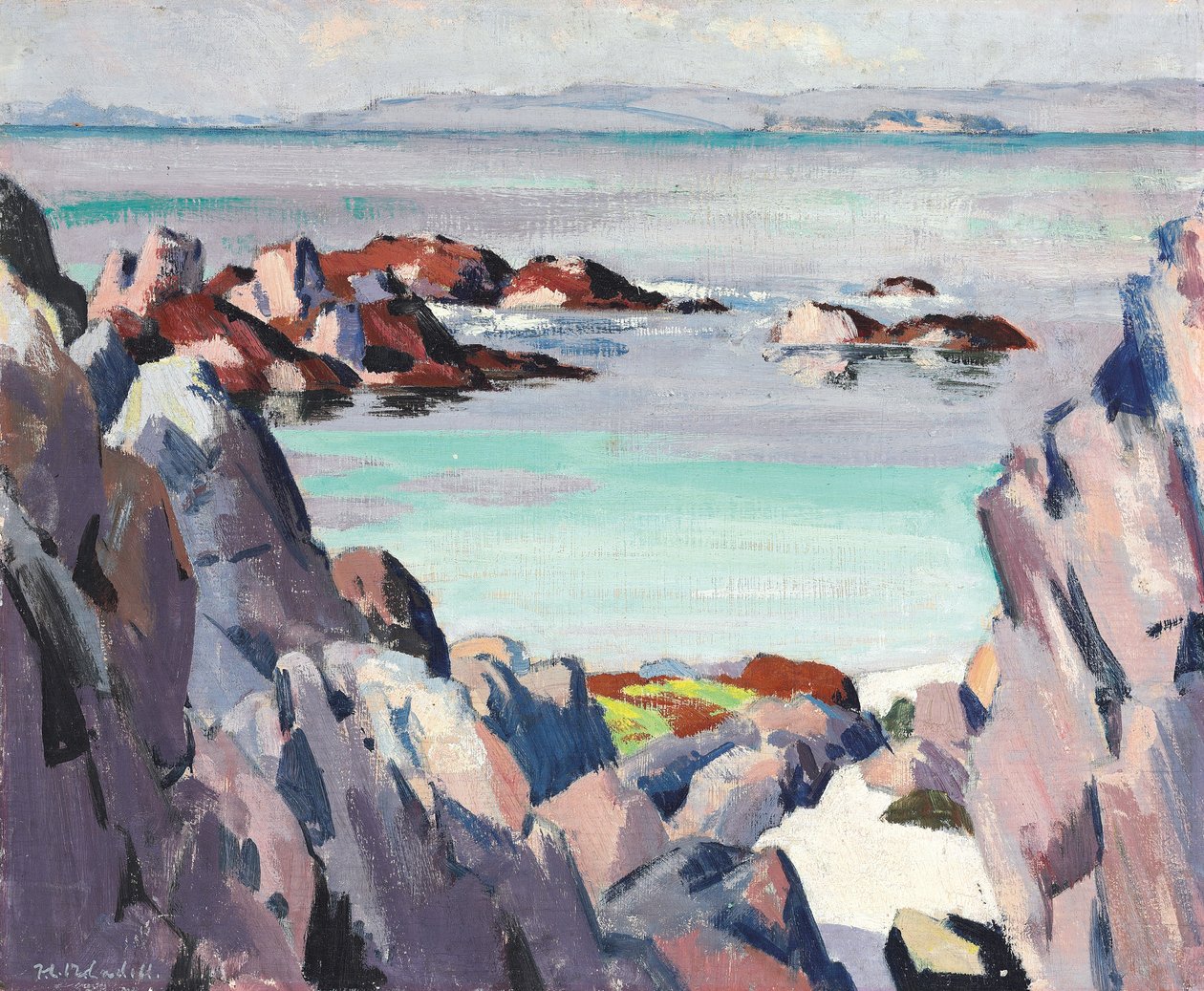 Staffa en Rhum vanaf Iona door Francis Campbell Boileau Cadell