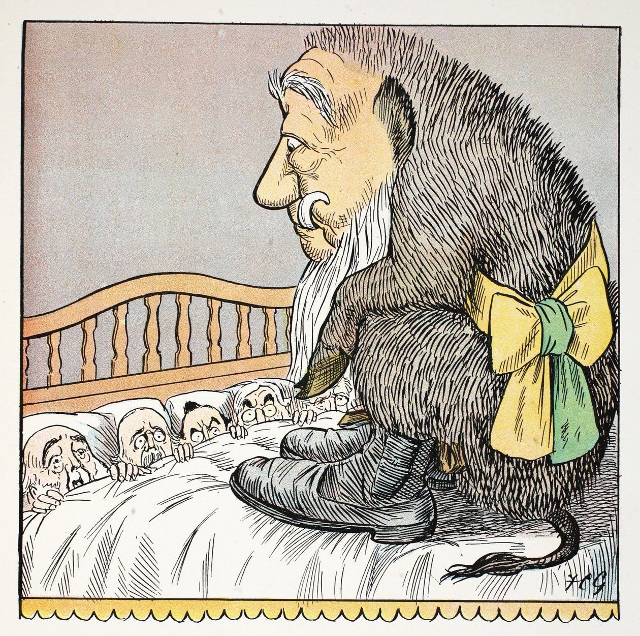 O, illustratie uit Het Struwwelpeter Alfabet, vers door Harold Begbie (1871-1929) door Francis Carruthers Gould
