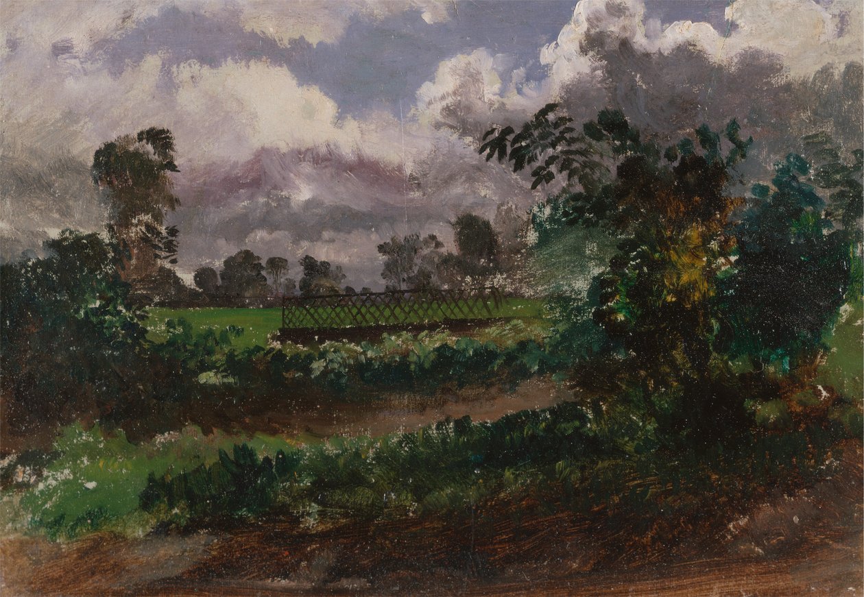 Een uitzicht over de tuin van de kunstenaar vanuit zijn huis in Exmouth, Devonshire door Francis Danby