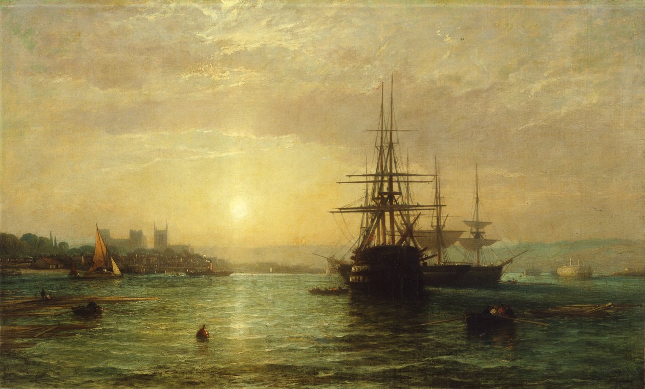 Een Uitzicht op de Rivier Medway bij Schemering door Francis Danby