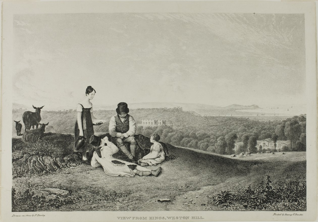 Uitzicht vanaf Kings, Weston Hill, uit Drie uitzichten, illustratief voor het landschap van Bristol en omgeving door Francis Danby