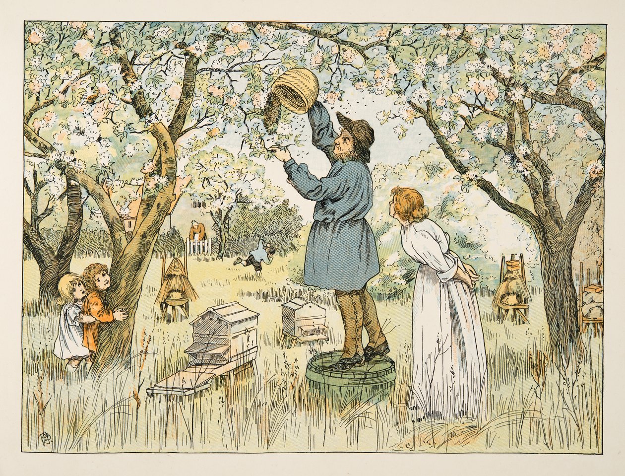 De bijenboer, uit Four and Twenty Toilers, pub. 1900 (kleurenlitho) door Francis Donkin Bedford