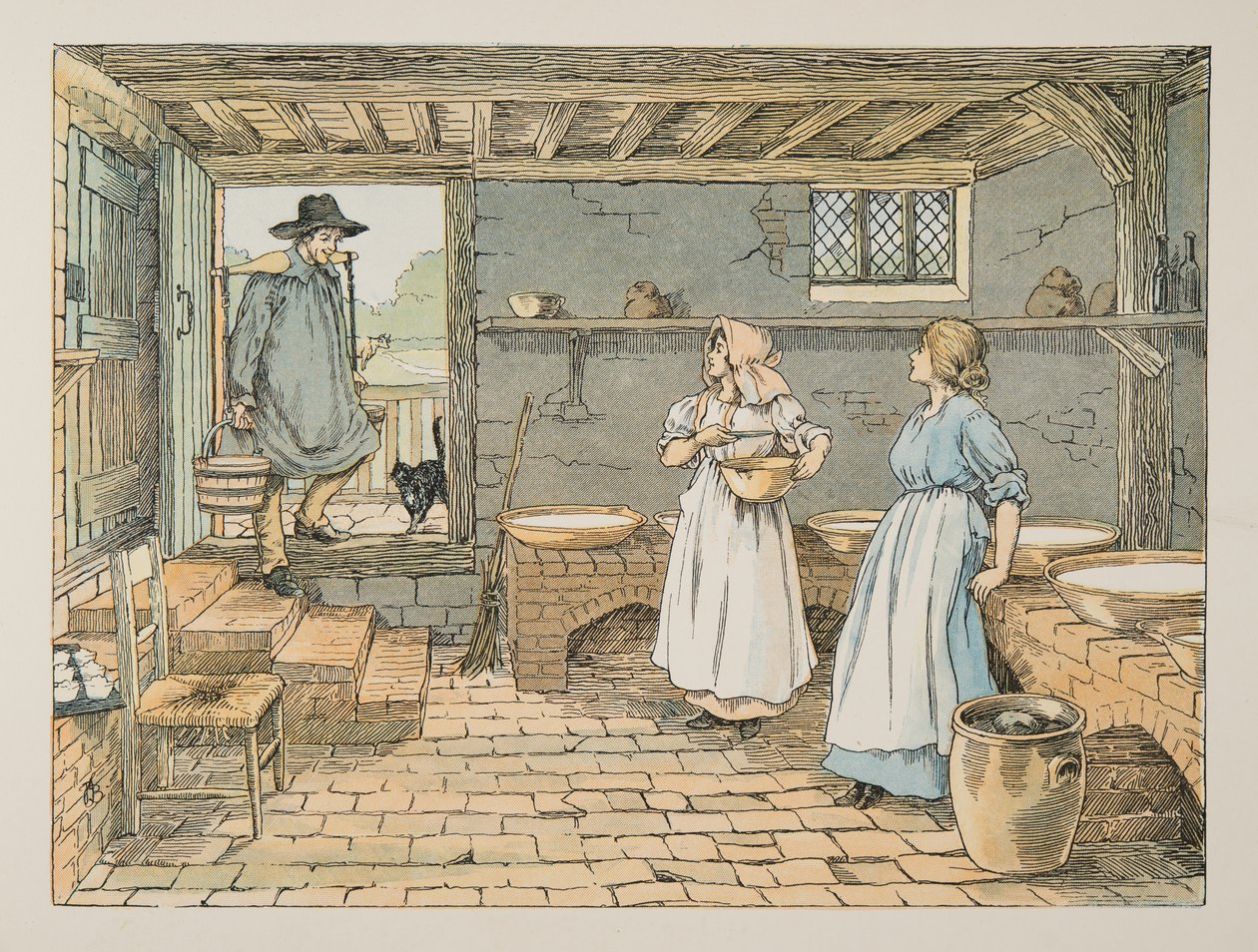 De melkboer, uit Four and Twenty Toilers, pub. 1900 (kleurenlitho) door Francis Donkin Bedford