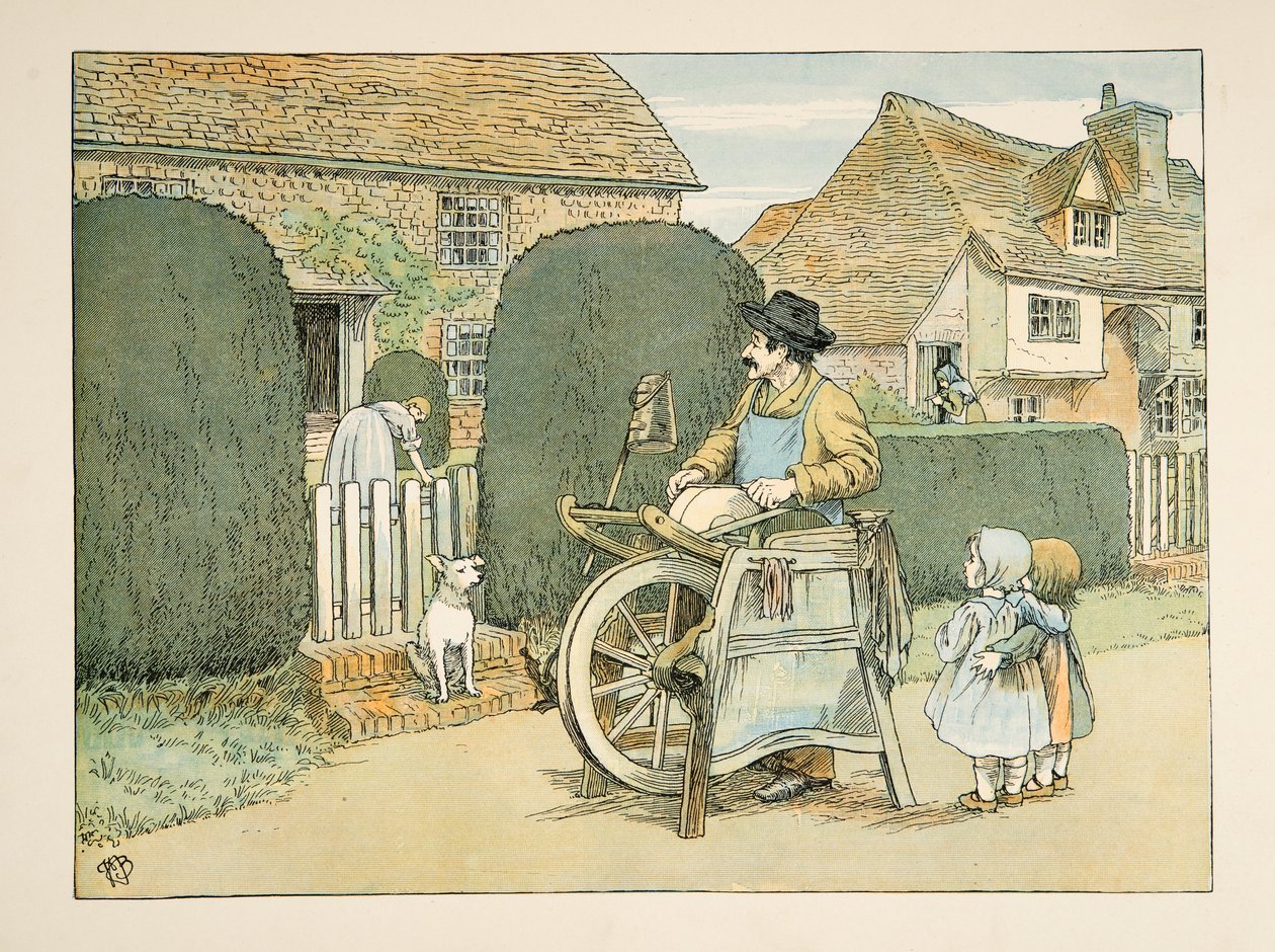 De messenslijper, uit Vier en twintig zwoegers, pub. 1900 (kleurenlitho) door Francis Donkin Bedford