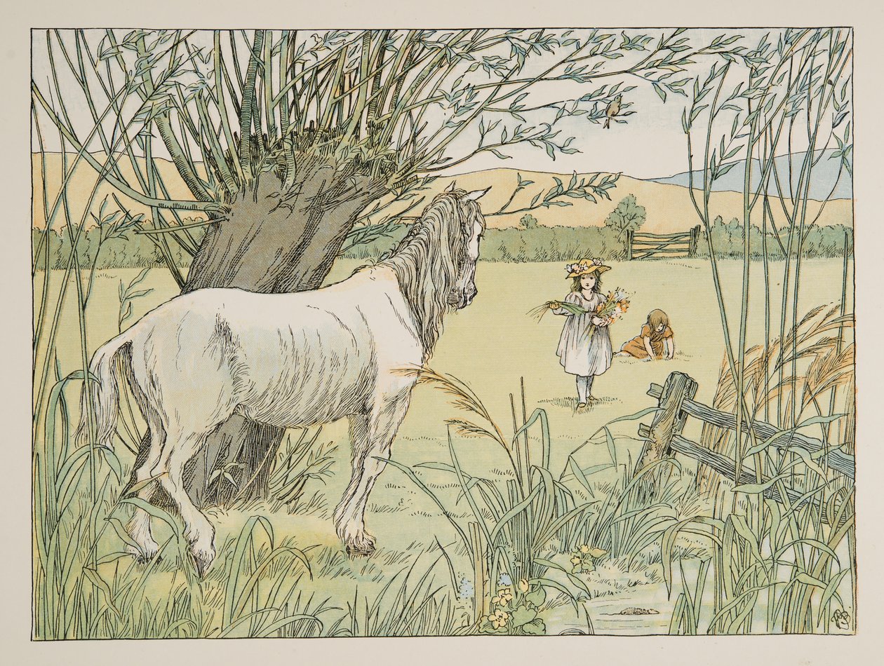 Het oude buspaard, uit Vier en twintig zwervers, pub. 1900 (kleurenlitho) door Francis Donkin Bedford