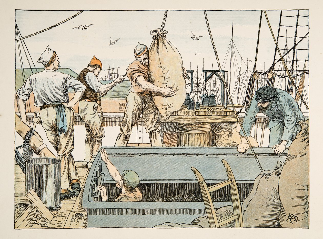 De stuwadoor, uit Vier en twintig stuwadoors, pub. 1900 (kleurenlitho) door Francis Donkin Bedford