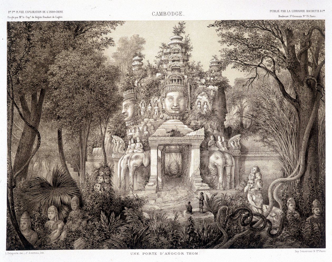 Een poort van Angkor Thom, ca. 1870 - in 