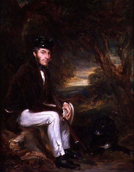 Portret van een man op jacht met zijn hond door Francis Grant