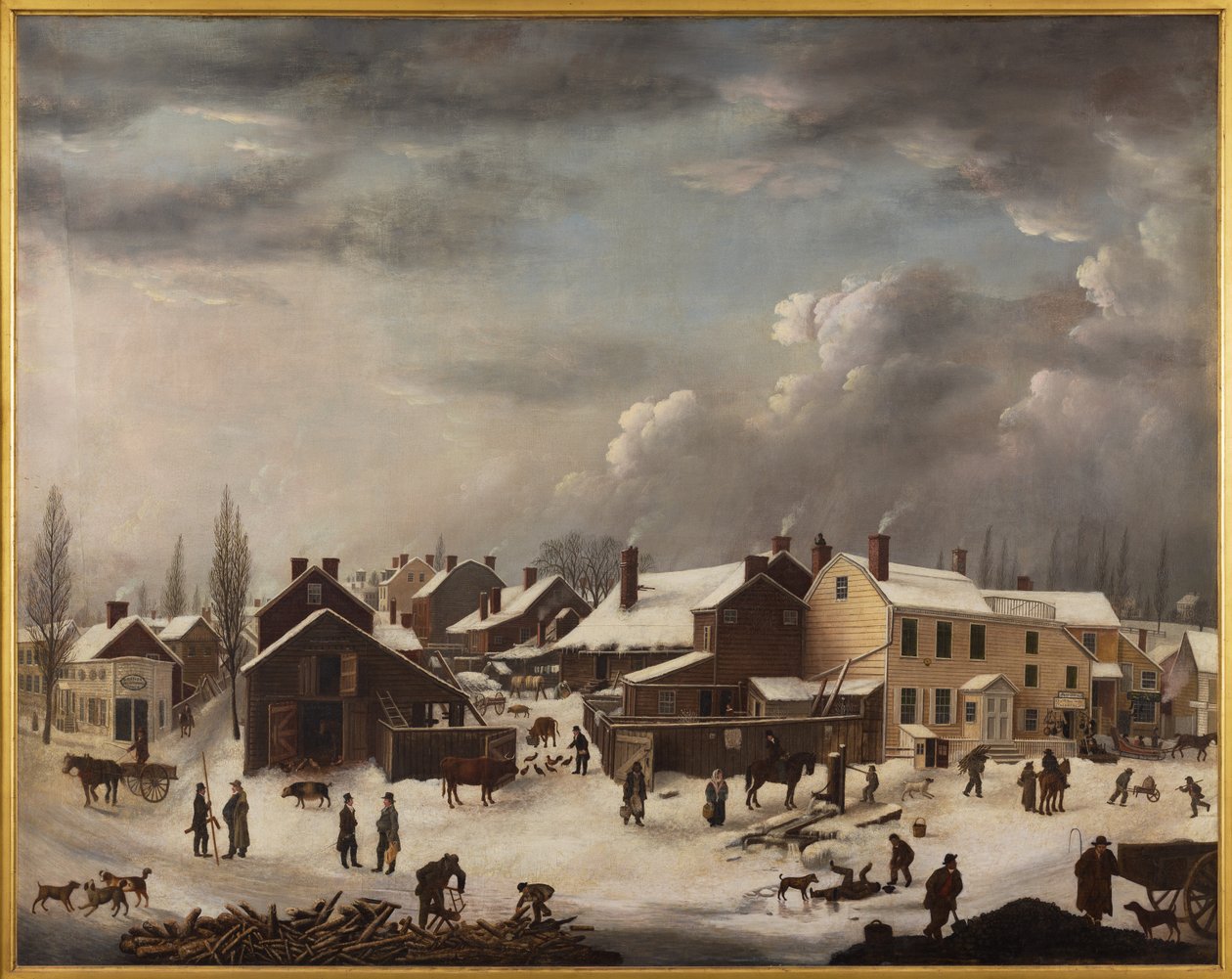 Winterlandschap in Brooklyn, ca. 1819-1820 (olieverf op doek) door Francis Guy