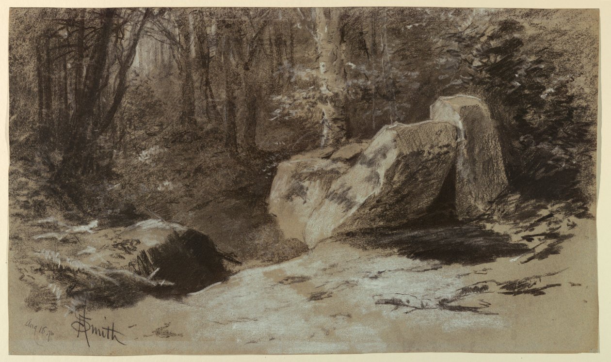 Rotsen in het bos door Francis Hopkinson Smith