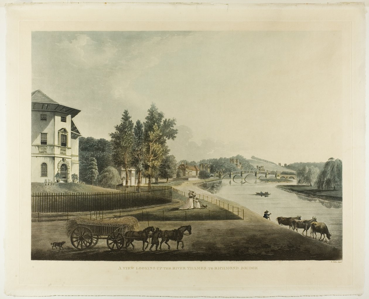 Een uitzicht op de rivier de Theems naar de Richmond Bridge door Francis Jukes
