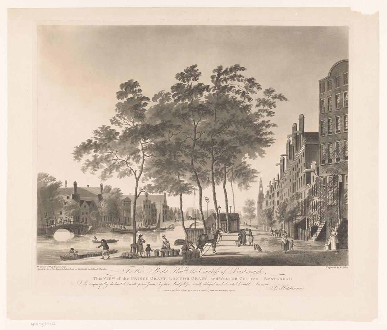 Gezicht op de Prinsengracht en Westerkerk te Amsterdam door Francis Jukes