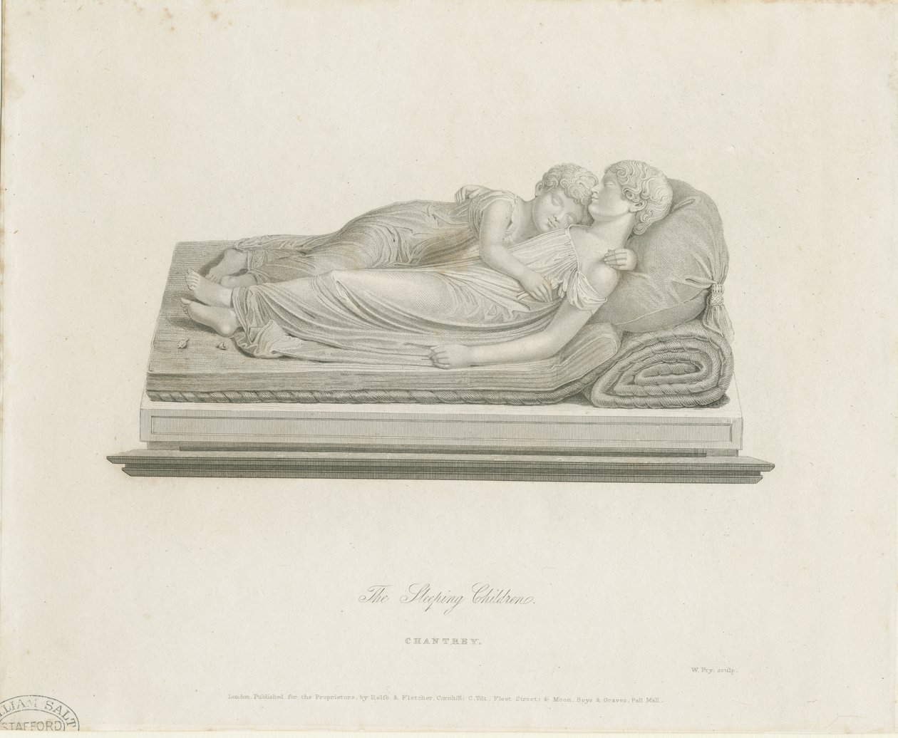 Lichfield Kathedraal - "De Slapende Kinderen" (gravure) door Francis Legatt Chantrey