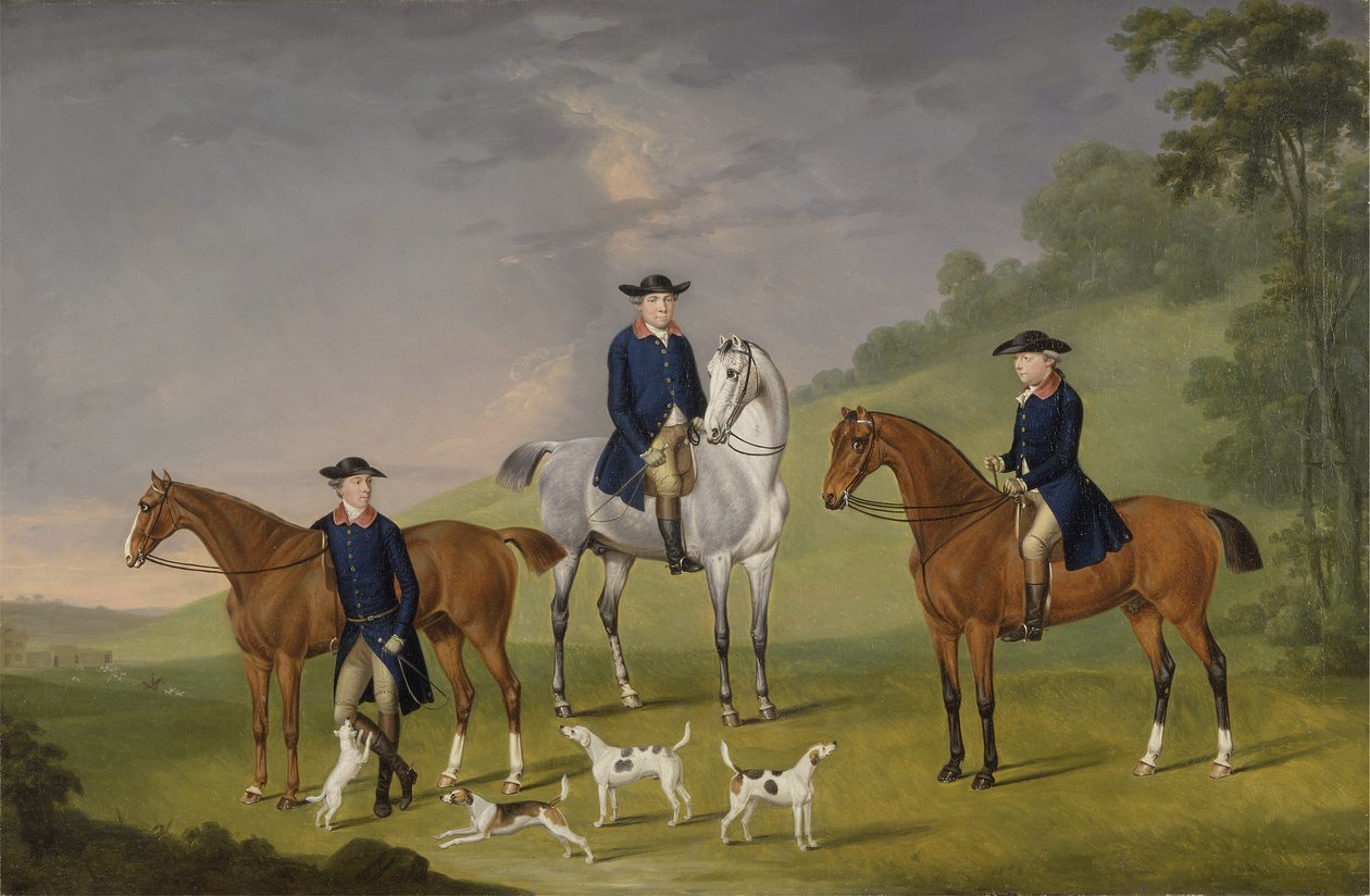 John Corbet, Sir Robert Leighton en John Kynaston met hun Paarden en Honden door Francis Sartorius