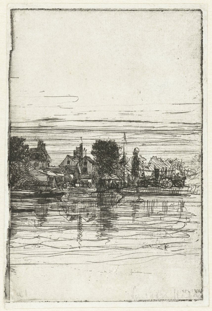 Dorp aan het water door Francis Seymour Haden (Sir) (signed by artist)