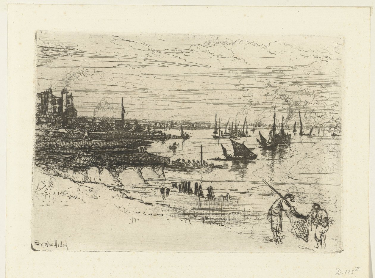 Herberg aan de Theems door Francis Seymour Haden (Sir) (signed by artist)