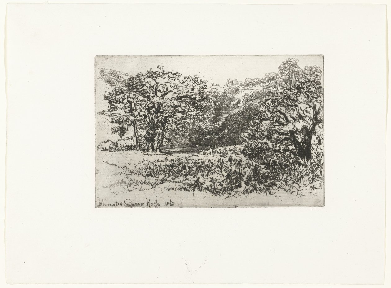 Landschap met een kudde dieren (The Herd) (Werrington) door Francis Seymour Haden (Sir) (signed by artist)
