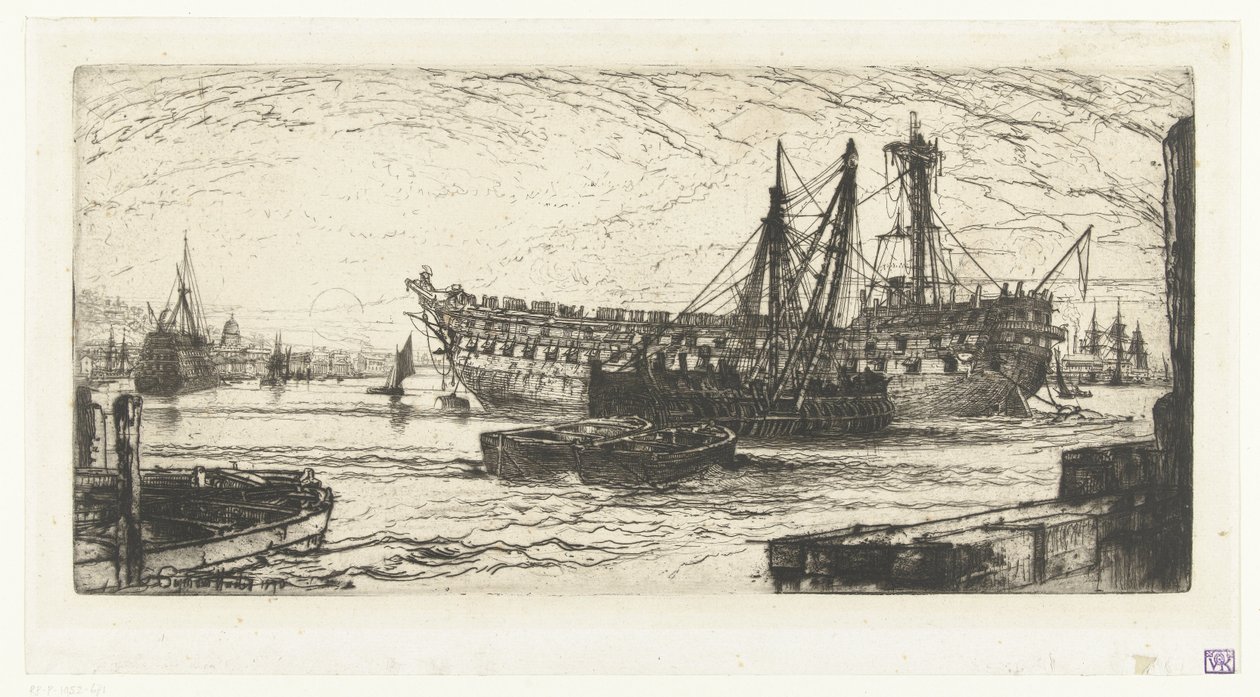 Ontmanteling van het schip de Agamemnon door Francis Seymour Haden (Sir) (signed by artist)