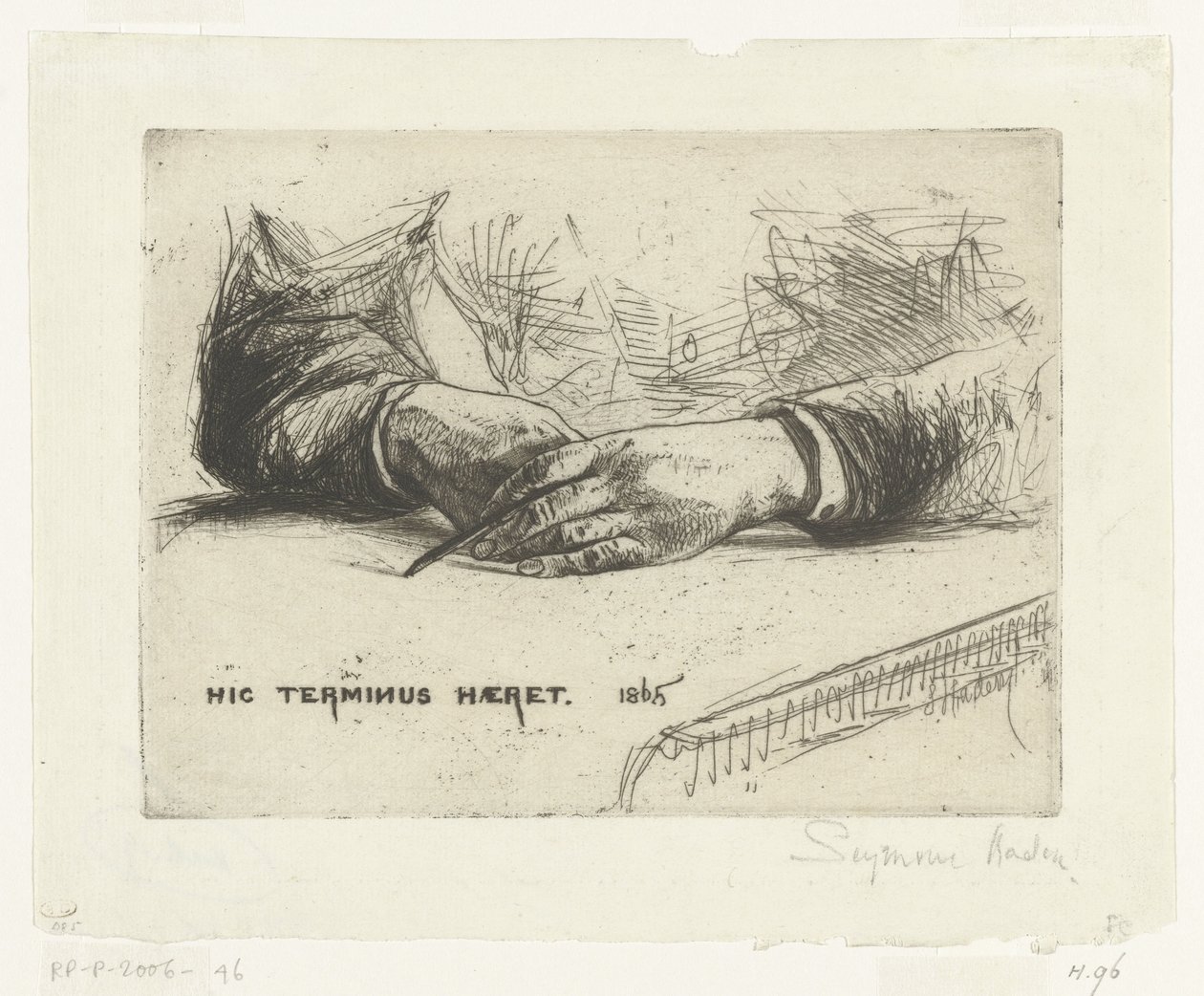 Twee handen, tekenend met krijt door Francis Seymour Haden (Sir) (signed by artist)