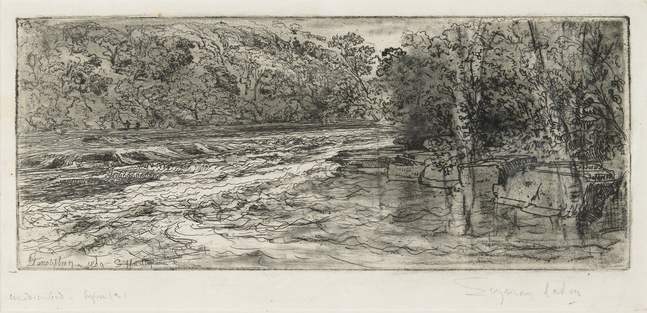 Een geschikte plek voor een zalm, 1889 door Francis Seymour Haden
