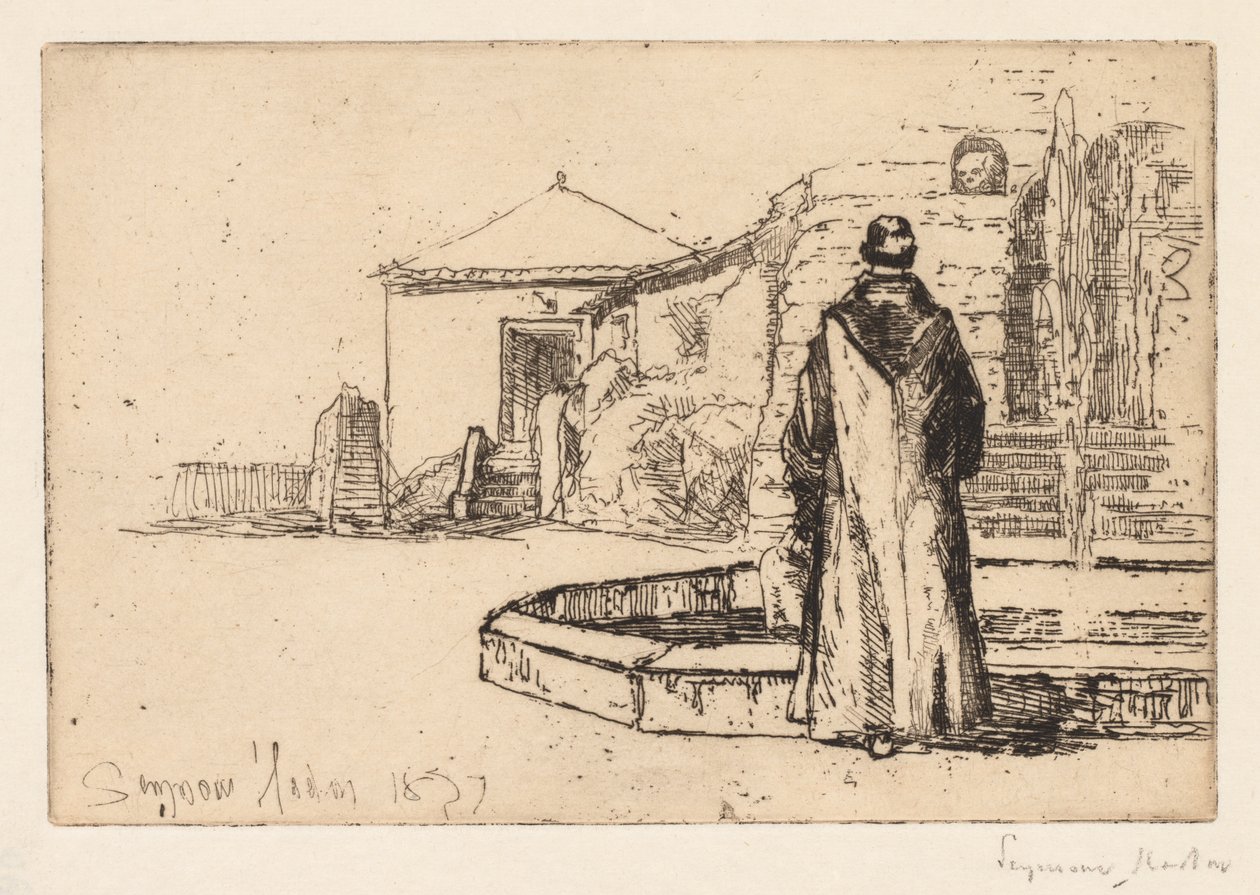 Monnik bij een fontein door Francis Seymour Haden