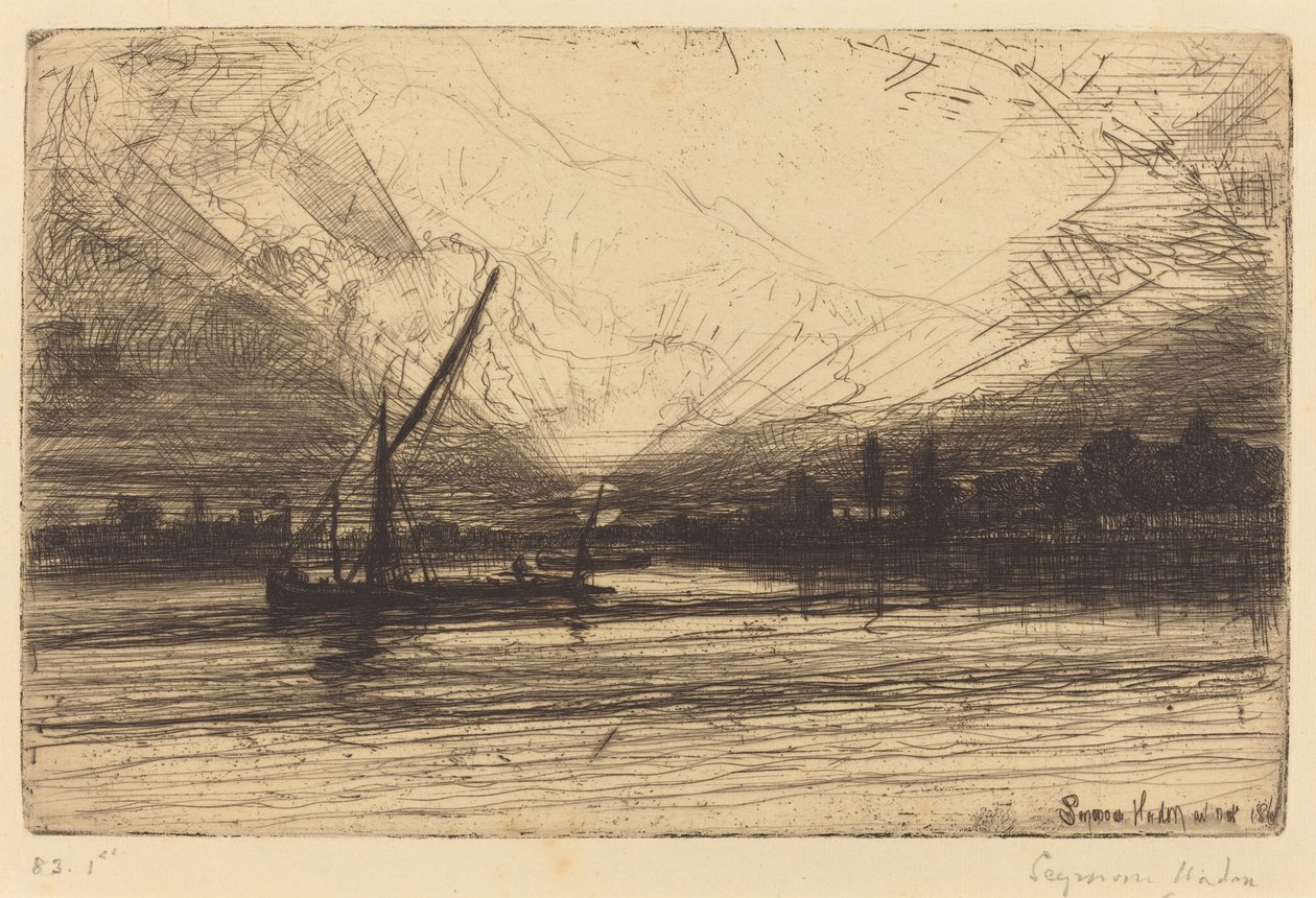 Zonsondergang op de Theems door Francis Seymour Haden