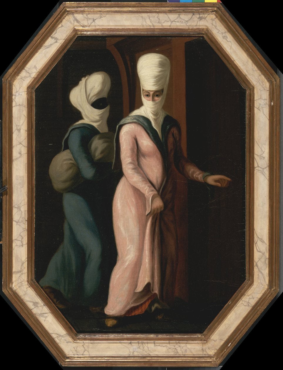 Een Turkse dame gaat met haar slaaf naar het bad, ca 1760 door Francis Smith