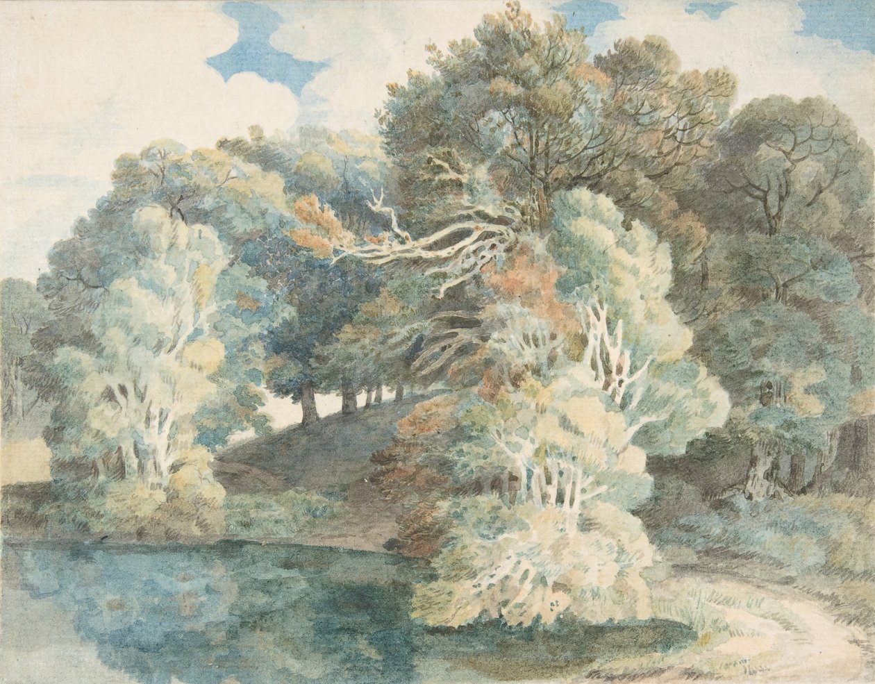 Bomen bij het Meer, Peamore Park, nabij Exeter, Devon, 1790-1810 door Francis Towne