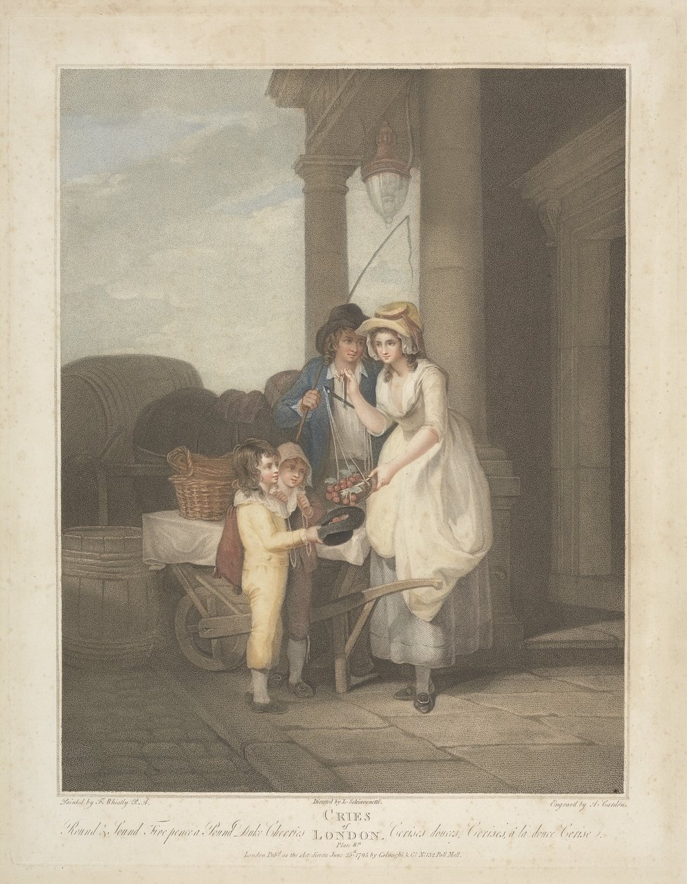 Kreten van Londen: Rond en gezond, vijf pence per pond, Hertog kersen, gegraveerd door Anthony Cardon (1772-1813) 1795 door Francis after Wheatley
